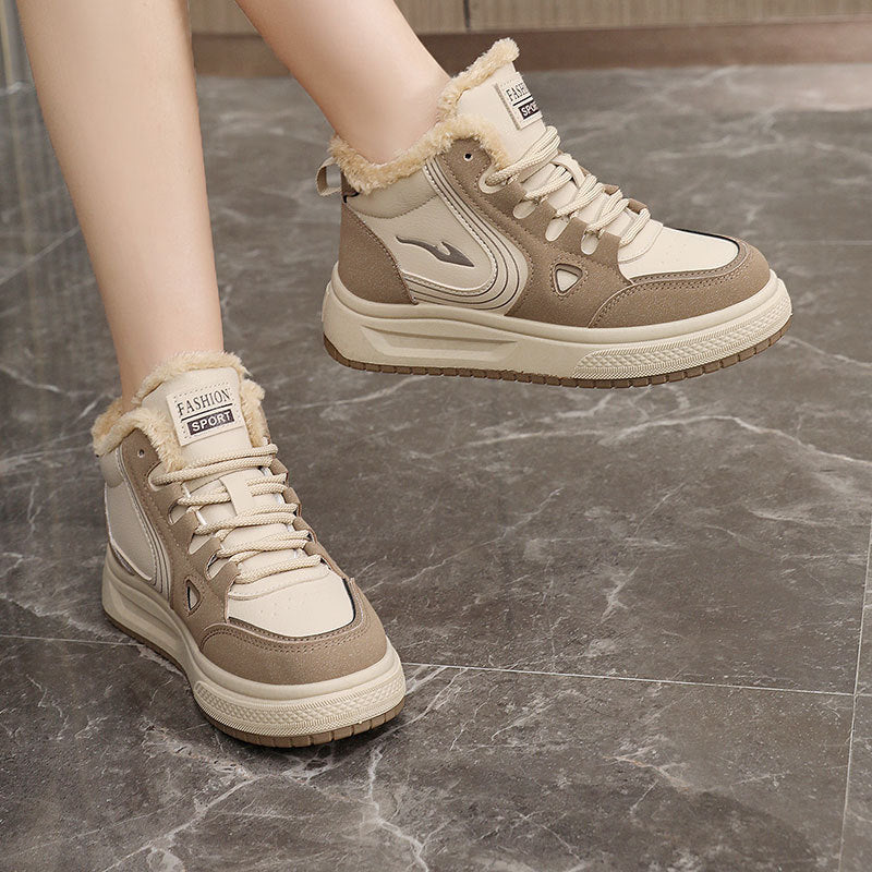 Damen modische High-Top Sneakers mit kuscheligem Fleecefutter und rutschfester Sohle R&B