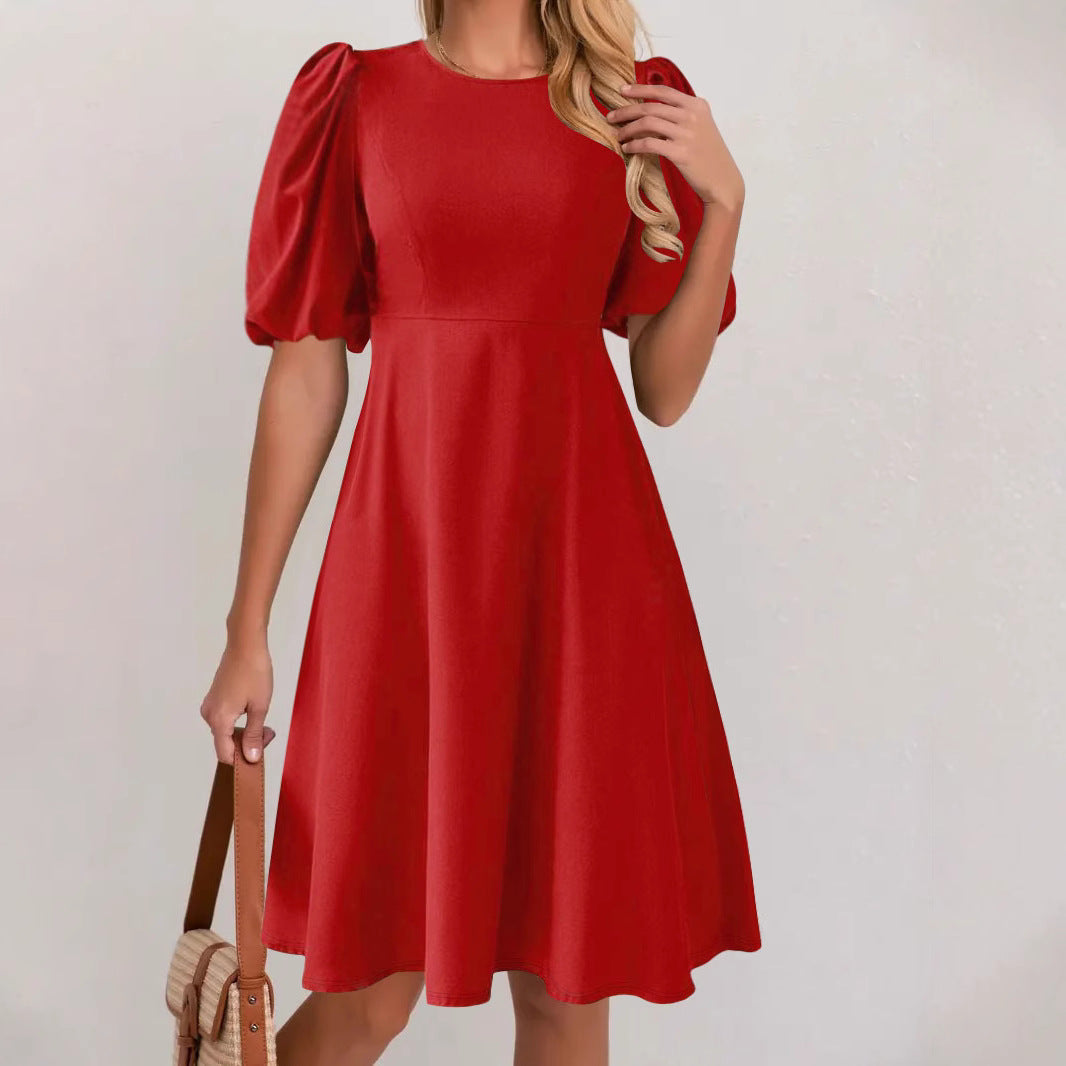 Damen A-Linien Kleid mit voluminösen Puffärmeln R&B