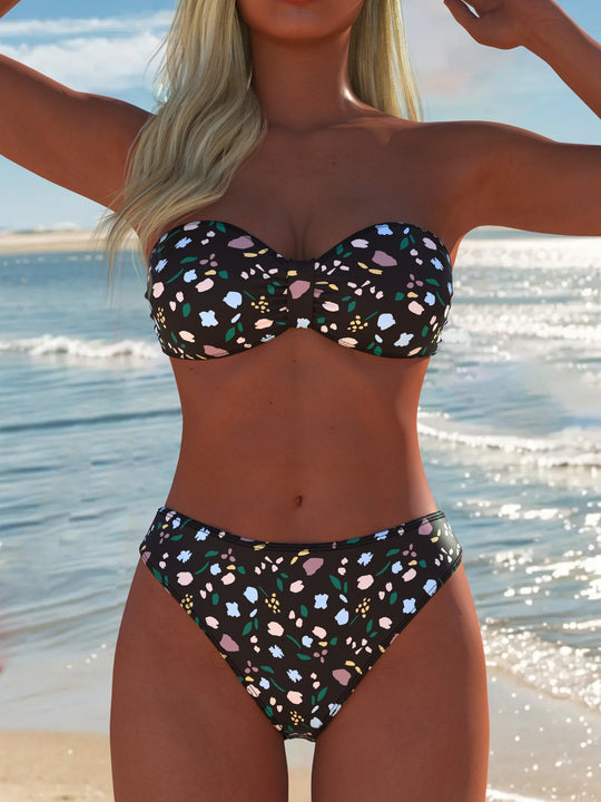 Damen Sportliches Bikini-Set mit Wickeldesign und hohem Bund R&B