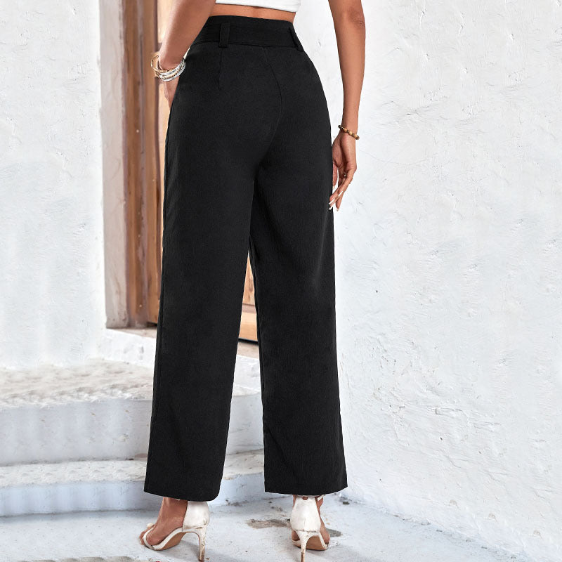 Damen Elegante Palazzo-Hose mit hochgeschnittenem Bund und Bindegürtel R&B