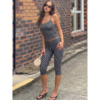 Damen modisches Polka-Dot-Outfit Set mit Crop-Top und knöchellangen Leggings R&B