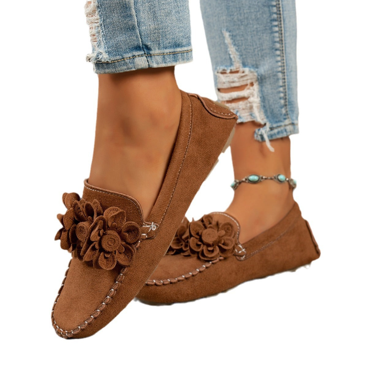 Damen Dekorative Mokassins mit floralen Applikationen und weichem Obermaterial R&B