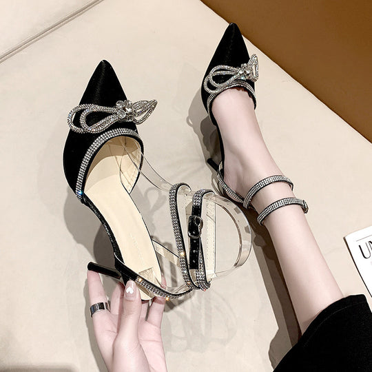Damen Elegante High Heels mit funkelnden Strassdetails und transparentem Riemendesign R&B