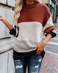 Damen moderner Strickpullover mit modischem Farbblockdesign und hohem Kragen R&B