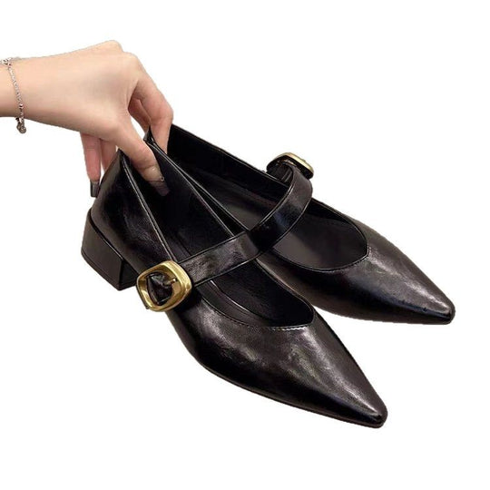 Damen elegante Ballerinas mit dekorativem Riemchen und goldener Schnalle R&B