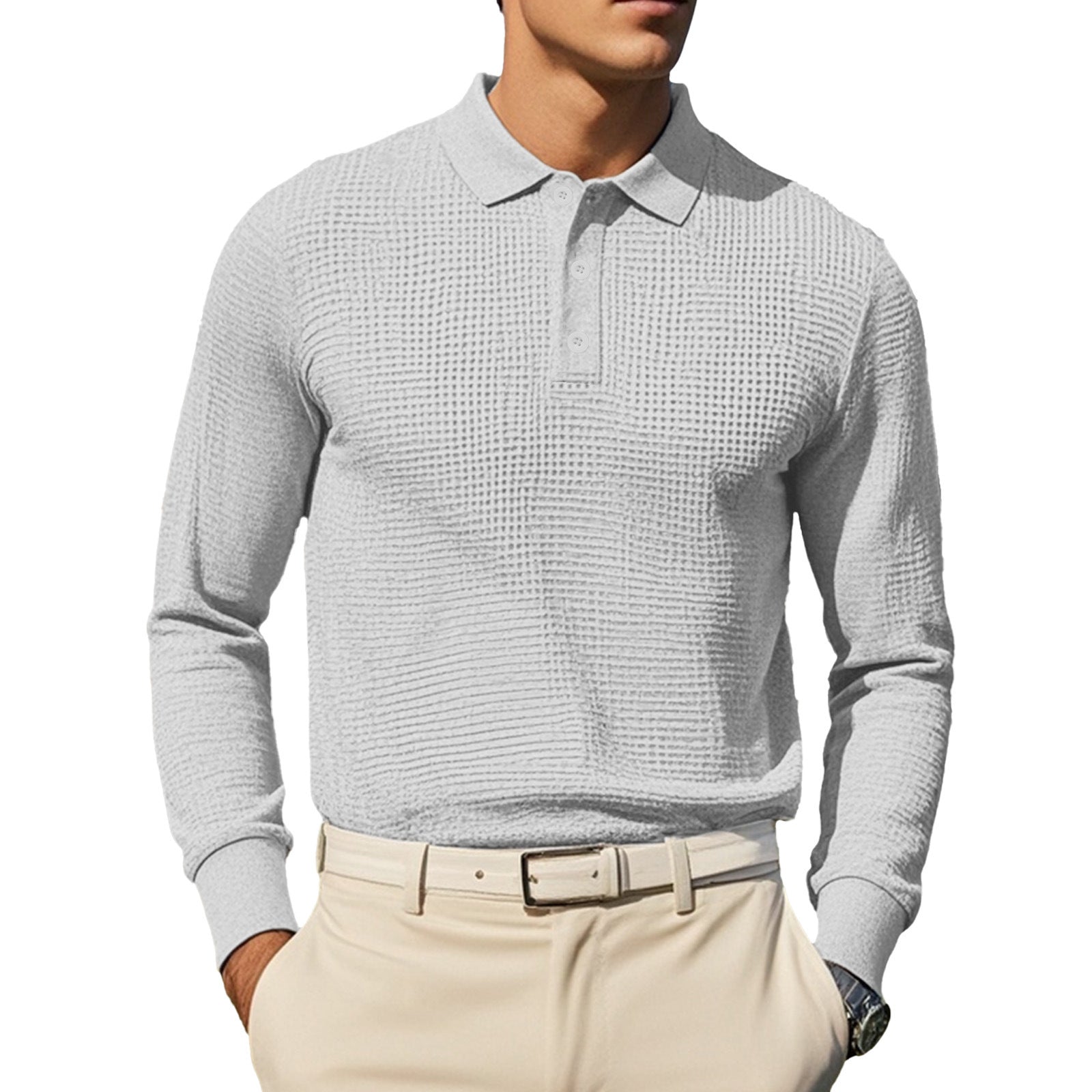 Herren Langarm-Polohemd mit sportlichem Schnitt und atmungsaktiven Materialien R&B