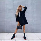 Damen lässiges Kapuzenkleid mit praktischen Eingrifftaschen und seitlichen Schlitzen R&B