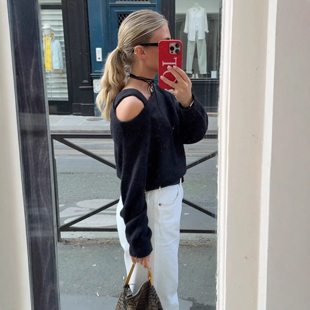 Damen Oversized Strickpullover mit Cut-Out-Ärmeln R&B