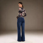 Damen elegante Cropped Bluse mit Puffärmeln und Stickmuster