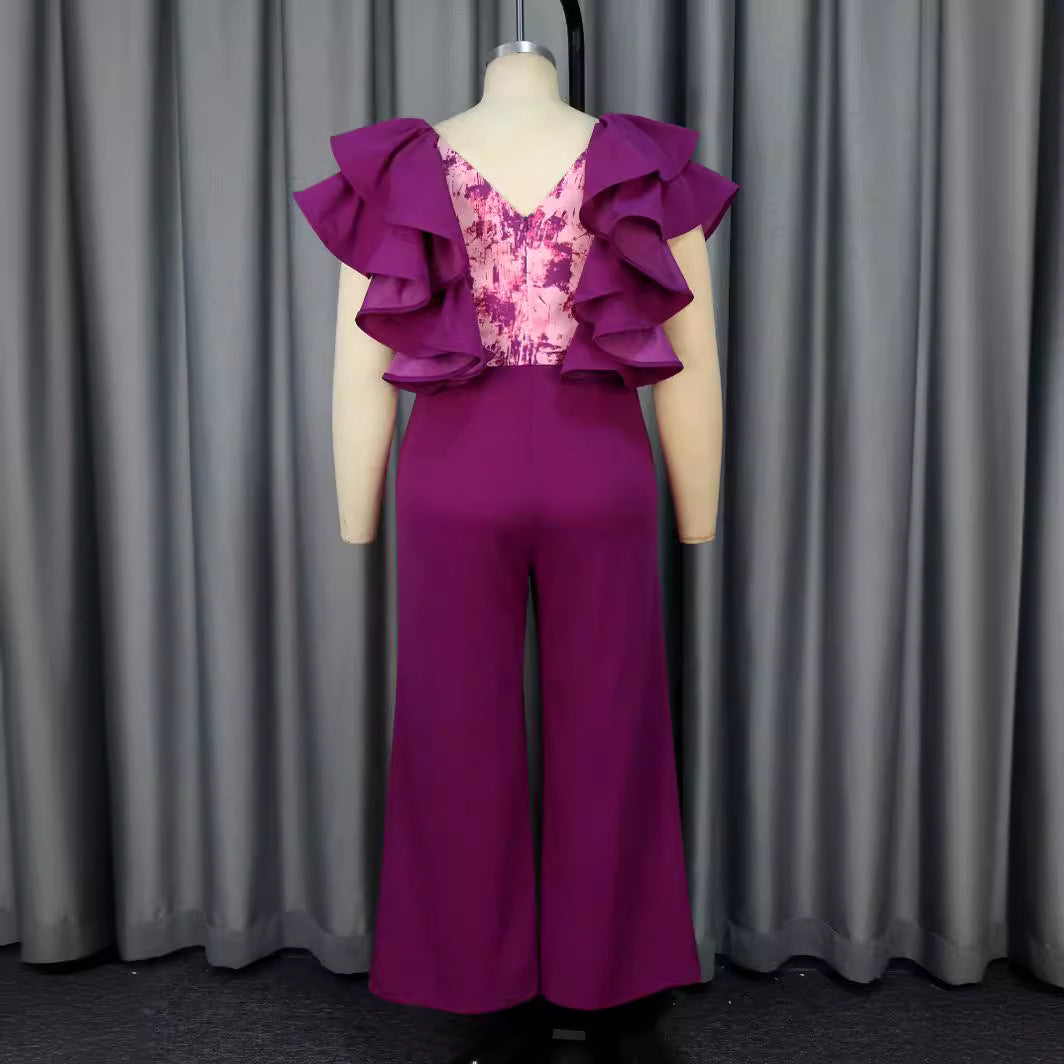 Damen eleganter Jumpsuit mit voluminösen Rüschendetails R&B