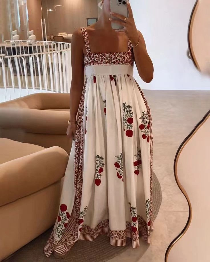 Damen Langes Sommerkleid mit floralen Akzenten und breiten Trägern R&B