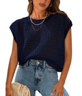 Damen luftiger Grobstrickpullover mit modernem Lochmuster R&B
