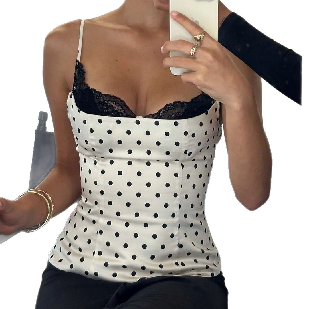 Damen Spaghettiträgeroberteil mit Spitzenbesatz und gepunktetem Design R&B
