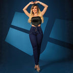 Damen Skinny Jeans mit modischem Schnürdetail und hohem Taillenbund R&B