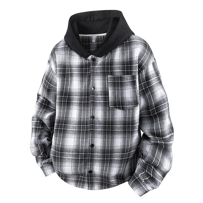 Herren lässige Hemdjacke mit gefütterter Kapuze und Karomuster R&B