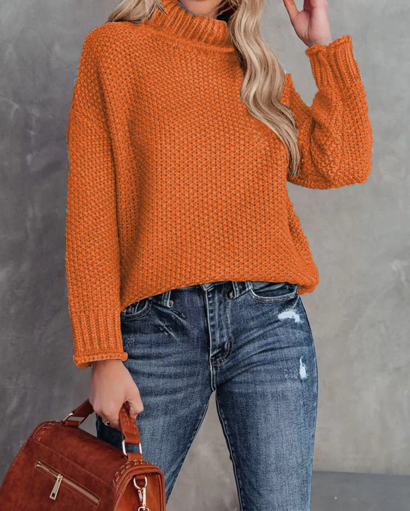 Damen kuscheliger Strickpullover mit hohem Kragen und luftiger Struktur R&B