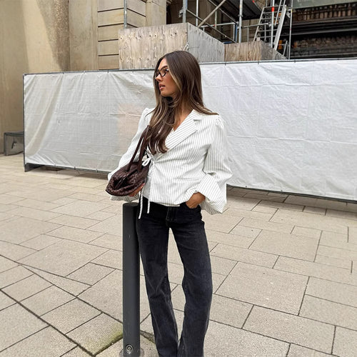 Damen elegante Taillierte Bluse mit voluminösen Ärmeln R&B