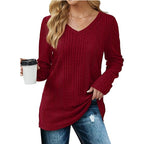 Damen modischer V-Ausschnitt Pullover mit Rippstruktur R&B