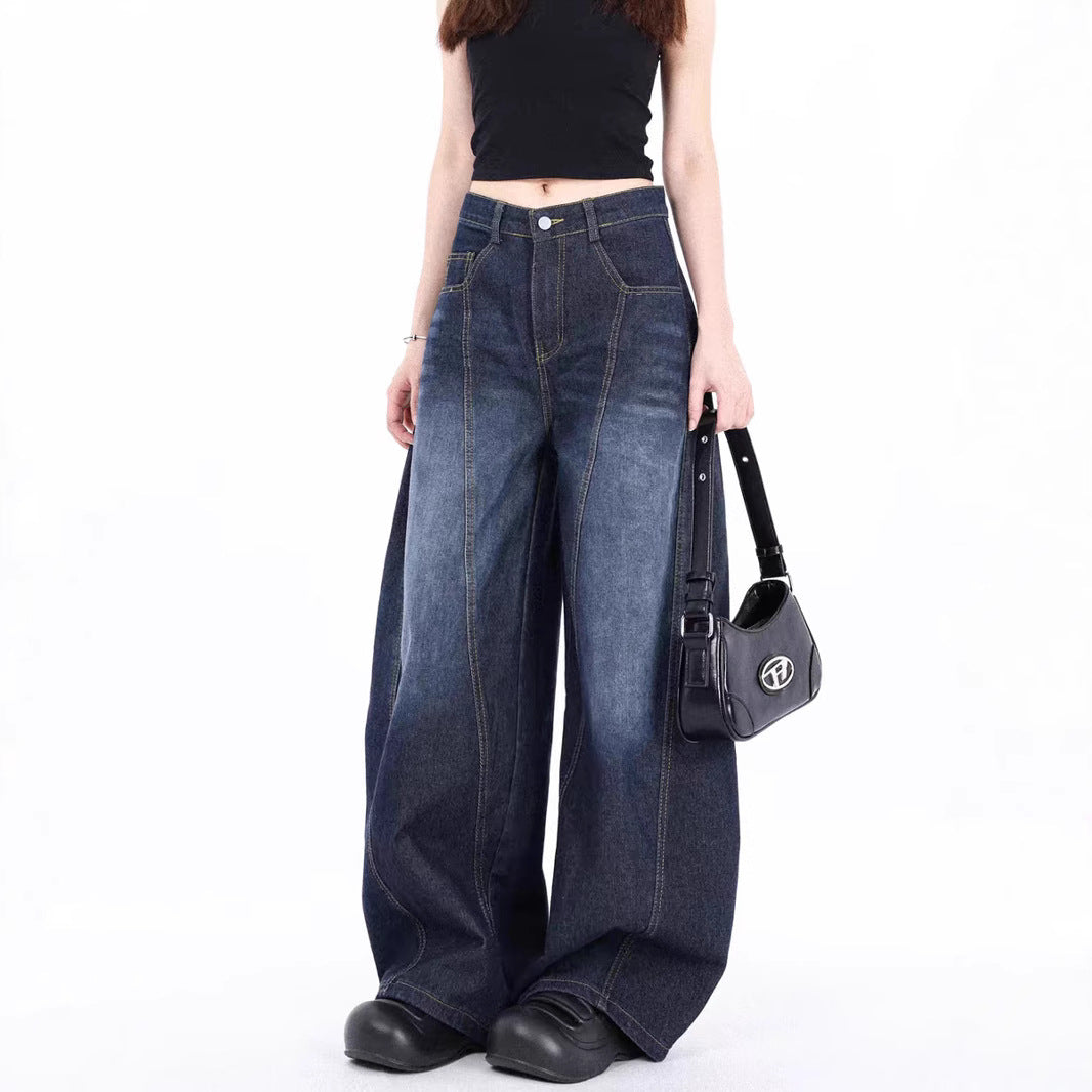 Damen Weite Denim-Hose mit hohem Bund und trendigem Schnitt R&B