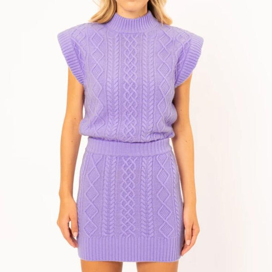 Damen Strick-Kleid mit elegantem Stehkragen und kontrastierenden Zopfdetails R&B