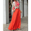 Damen Elegante und luftige Palazzo-Hose mit hohem Bund R&B