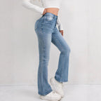 Damen Flared Jeans mit hohem Bund und modischen Abnähern R&B