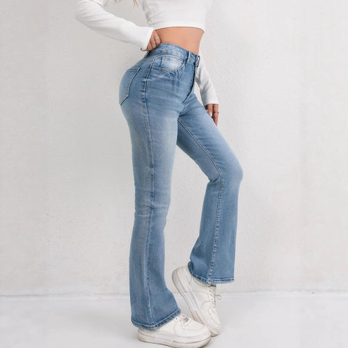 Damen Flared Jeans mit hohem Bund und modischen Abnähern R&B