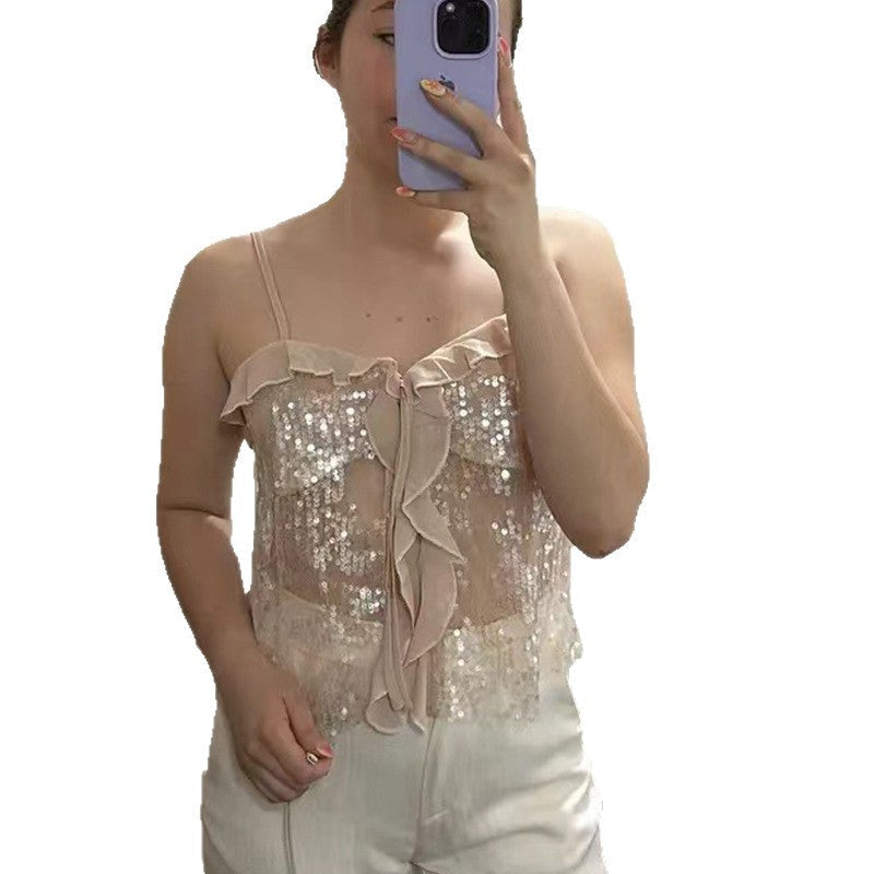 Damen Funktionsbluse mit Pailletten und Rüschen R&B