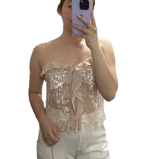 Damen Funktionsbluse mit Pailletten und Rüschen R&B