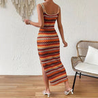 Damen Maxikleid mit geometrischem Muster und seitlichem Schlitz R&B