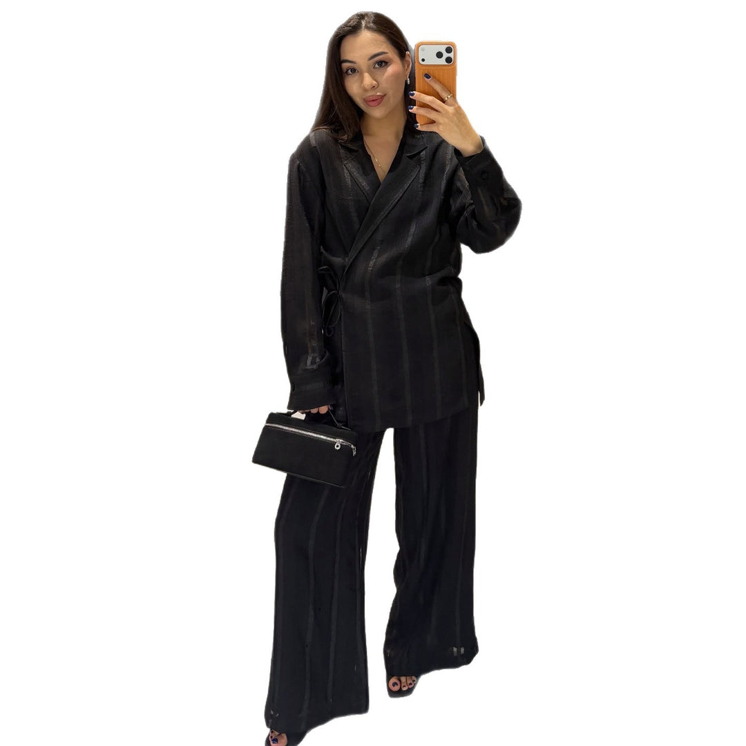 Damen Set aus stilvollem Overzised-Blazer und weit geschnittenen Hosen R&B