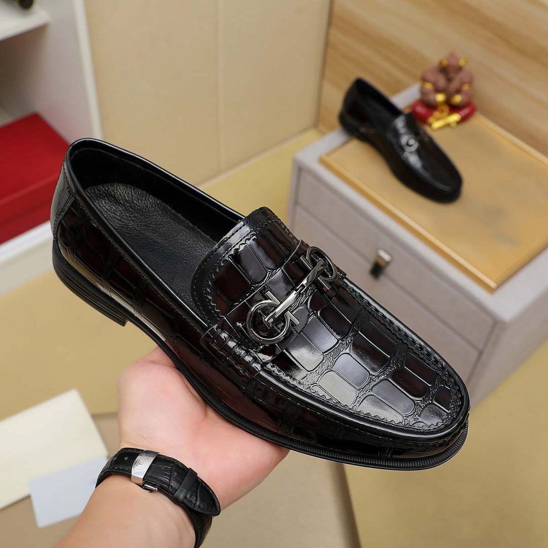 Herren Mokassin aus elegantem Leder mit glänzendem Kroko-Design R&B