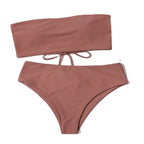 Damen Bandeau-Bikini mit hohem Taillenbund und verstellbaren Bindändern