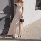 Damen Elegantes Off-Shoulder Maxikleid mit Falten-Details und figurumspielendem Schnitt R&B