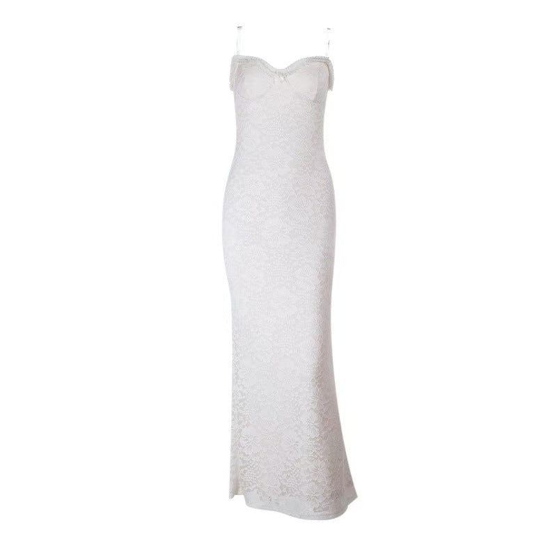 Damen Elegantes Spitzen-Maxikleid mit figurbetontem Design und süßem Rückenausschnitt R&B