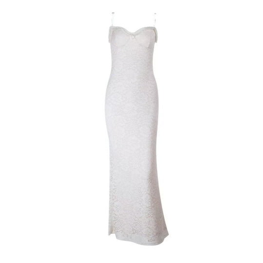 Damen Elegantes Spitzen-Maxikleid mit figurbetontem Design und süßem Rückenausschnitt R&B