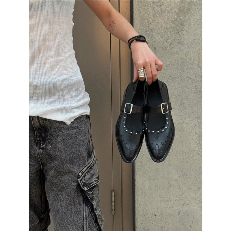 Damen elegante Halbschuhe mit Schnallen und Ziernähten R&B