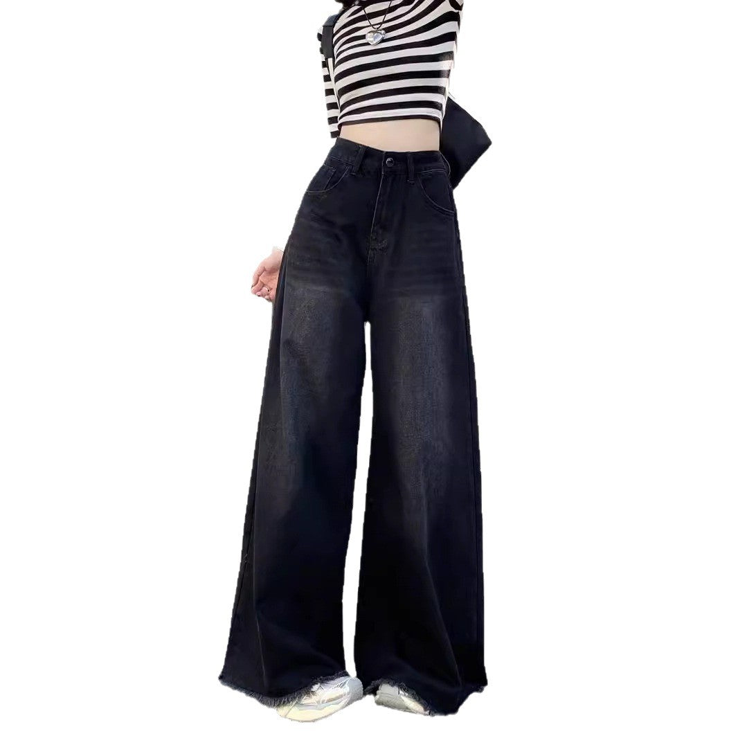 Damen Weite High-Waist Denim-Hose mit modischem Schnitt und auffälligem Gürtel R&B