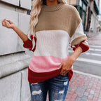 Damen lässiger Strickpullover mit modischem Farbblockdesign R&B