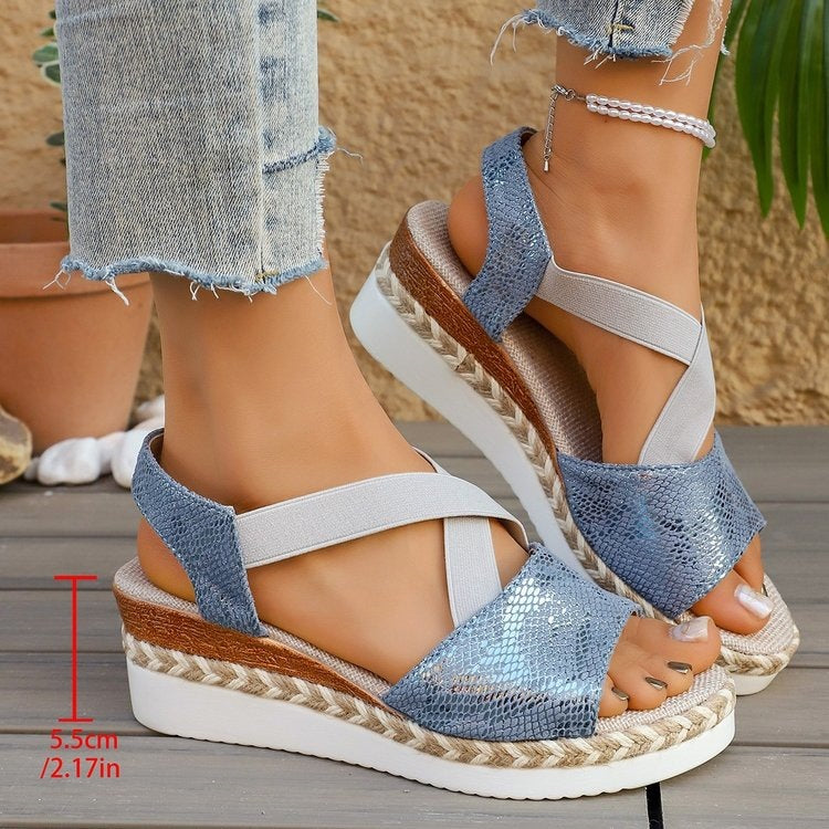 Damen Wedge-Sandalen mit elastischen Riemen und Komfortfütterung R&B
