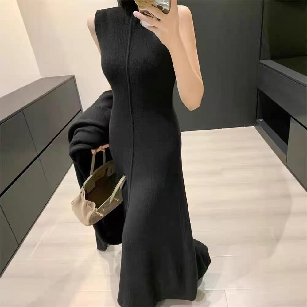 Damen Langer Strickmantel mit hohem Kragen und elegantem Schnitt R&B