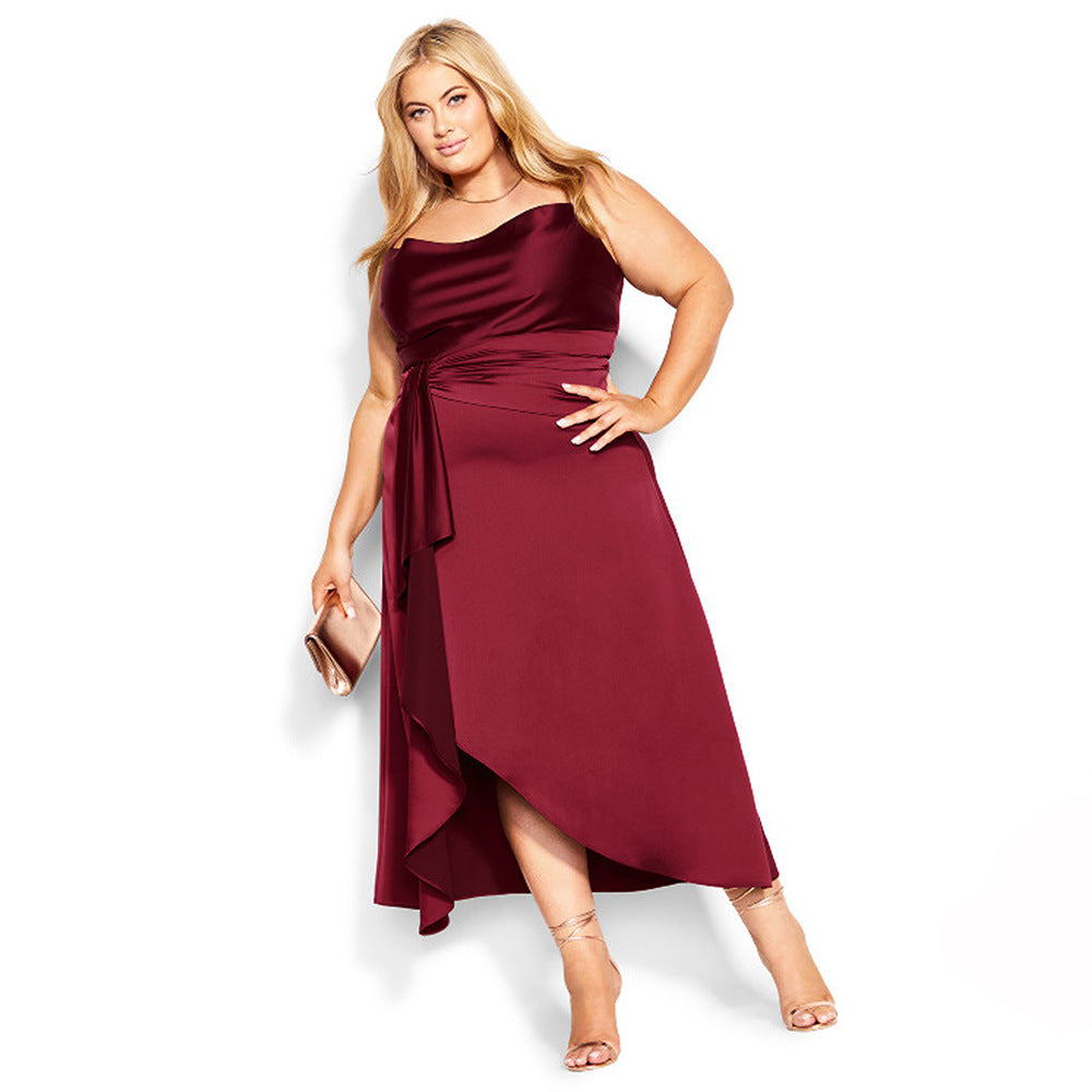 Damen elegantes Hochzeitskleid mit asymmetrischem Saum und Taillengürtel R&B