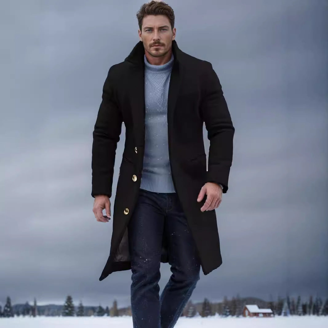 Herren eleganter Langmantel mit feinen Knopfdetails und schickem Schnitt R&B