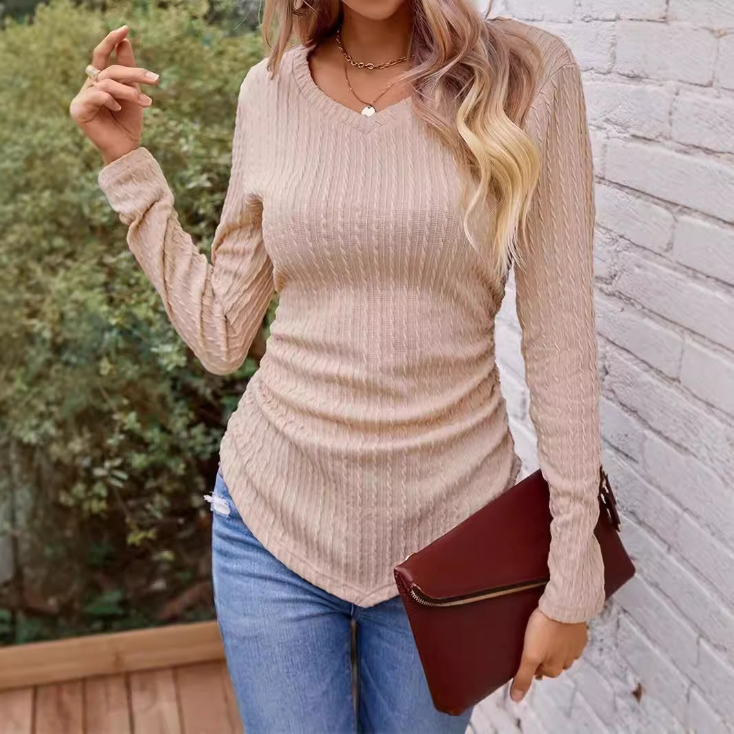 Damen Langarmshirt mit V-Ausschnitt und Rippstruktur R&B