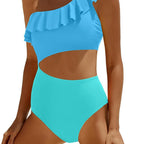 Damen Eleganter Einseitiger Badeanzug mit Volant R&B