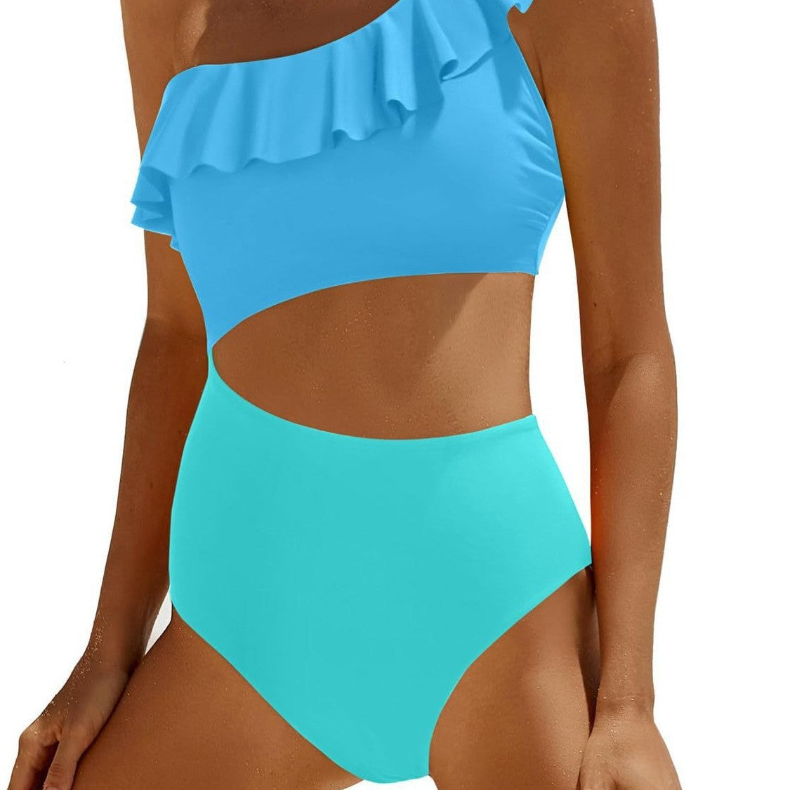 Damen Eleganter Einseitiger Badeanzug mit Volant R&B