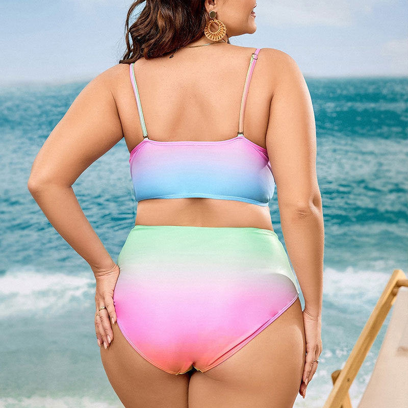 Damen Push-Up Bikini-Set mit modischem Wellenmuster und hohem Taillenschnitt R&B