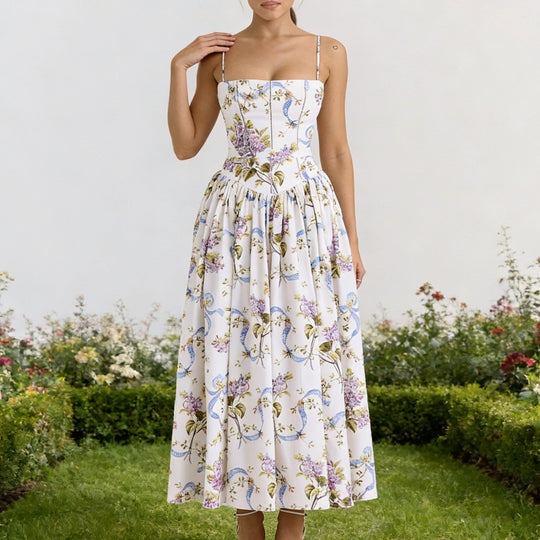 Damen Elegantes Maxikleid mit floralem Muster und schulterfreiem Design R&B