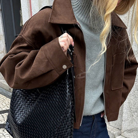 Damen modische Wildlederjacke im angesagten Oversized-Schnitt R&B
