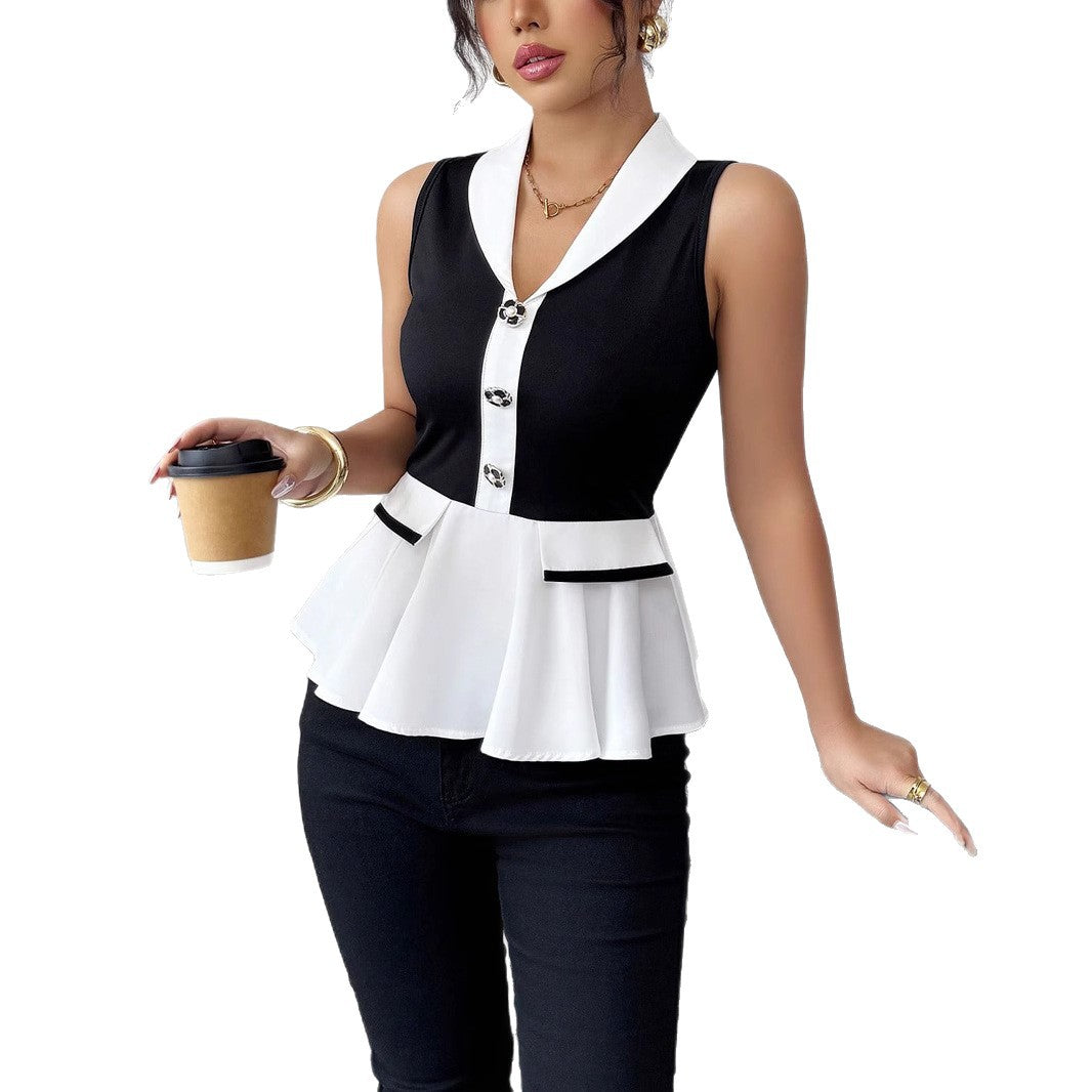 Damen Elegantes Peplum-Oberteil mit Kragen und Knopfdetaillierung R&B